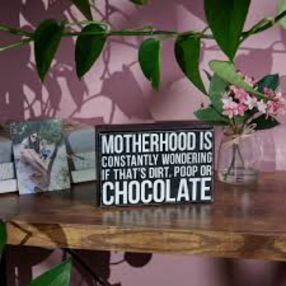 Motherhood is wondering if that’s dirt funny quote home decor 4x6 box sign
